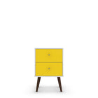 Manhattan Comfort Liberty Mid-Century Modern 18" Nightstand in White and Yellow (2-Drawer)
