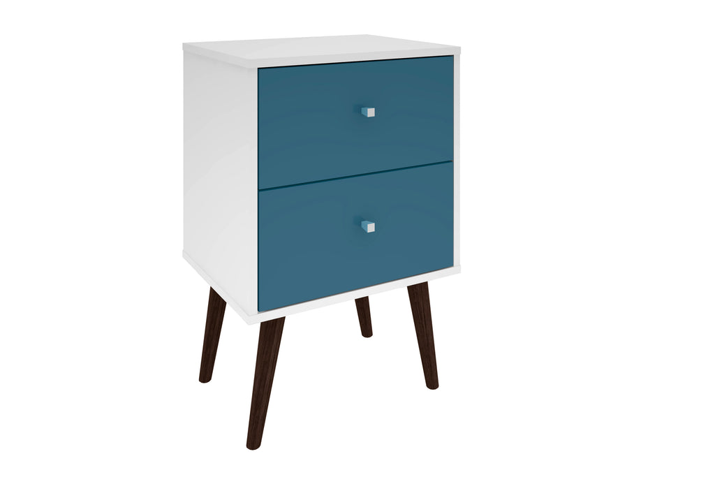 Manhattan Comfort Liberty Mid-Century Modern 18" Nightstand in Aqua Blue and White (2-Drawer)