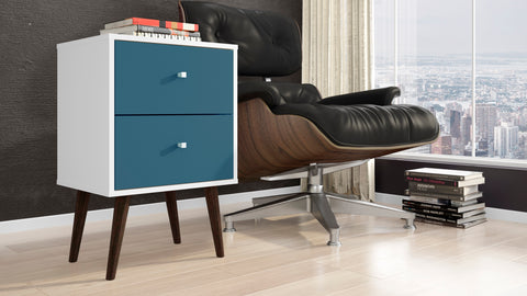 Manhattan Comfort Liberty Mid-Century Modern 18" Nightstand in Aqua Blue and White (2-Drawer)