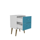 Manhattan Comfort Liberty Mid-Century Modern 18" Nightstand in Aqua Blue and White (2-Drawer)