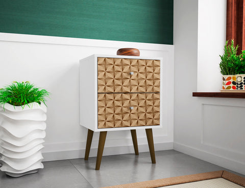 Manhattan Comfort Liberty Mid-Century Modern 18" Nightstand in Natural and White (2-Drawer)