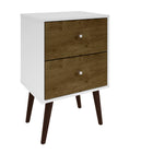 Manhattan Comfort Liberty Mid-Century Modern 18" Nightstand in White and Rustic Brown (2-Drawer)