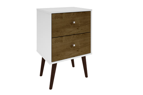 Manhattan Comfort Liberty Mid-Century Modern 18" Nightstand in White and Rustic Brown (2-Drawer)