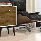 Manhattan Comfort Liberty Mid-Century Modern 18" Nightstand in White and Rustic Brown (2-Drawer)