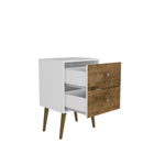 Manhattan Comfort Liberty Mid-Century Modern 18" Nightstand in White and Rustic Brown (2-Drawer)
