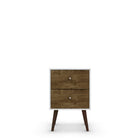 Manhattan Comfort Liberty Mid-Century Modern 18" Nightstand in White and Rustic Brown (2-Drawer)