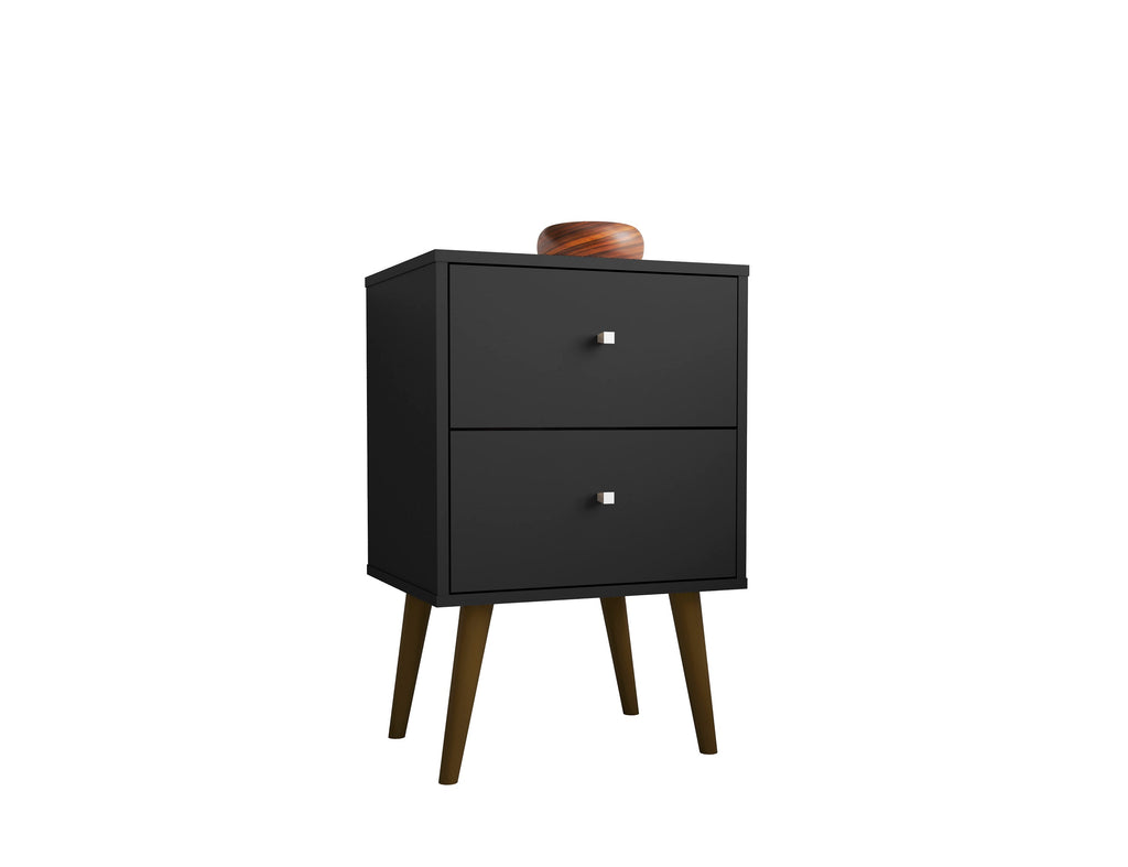 Manhattan Comfort Liberty Mid-Century Modern 18" Nightstand in Black (2-Drawer)