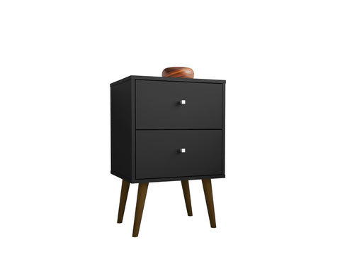 Manhattan Comfort Liberty Mid-Century Modern 18" Nightstand in Black (2-Drawer)