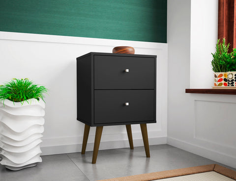 Manhattan Comfort Liberty Mid-Century Modern 18" Nightstand in Black (2-Drawer)