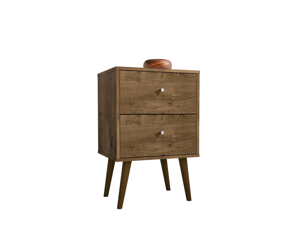 Manhattan Comfort Liberty Mid-Century Modern 18" Nightstand in Rustic Brown (2-Drawer)
