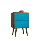 Manhattan Comfort Liberty Mid-Century Modern 18" Nightstand in Rustic Brown and Aqua Blue (2-Drawer)