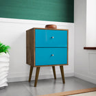 Manhattan Comfort Liberty Mid-Century Modern 18" Nightstand in Rustic Brown and Aqua Blue (2-Drawer)