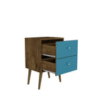 Manhattan Comfort Liberty Mid-Century Modern 18" Nightstand in Rustic Brown and Aqua Blue (2-Drawer)