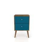 Manhattan Comfort Liberty Mid-Century Modern 18" Nightstand in Rustic Brown and Aqua Blue (2-Drawer)