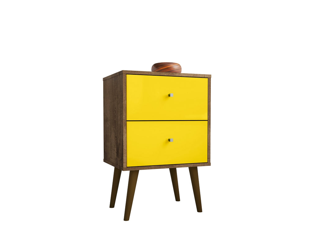 Manhattan Comfort Liberty Mid-Century Modern 18" Nightstand in Rustic Brown and Yellow (2-Drawer)
