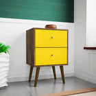 Manhattan Comfort Liberty Mid-Century Modern 18" Nightstand in Rustic Brown and Yellow (2-Drawer)