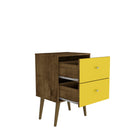 Manhattan Comfort Liberty Mid-Century Modern 18" Nightstand in Rustic Brown and Yellow (2-Drawer)