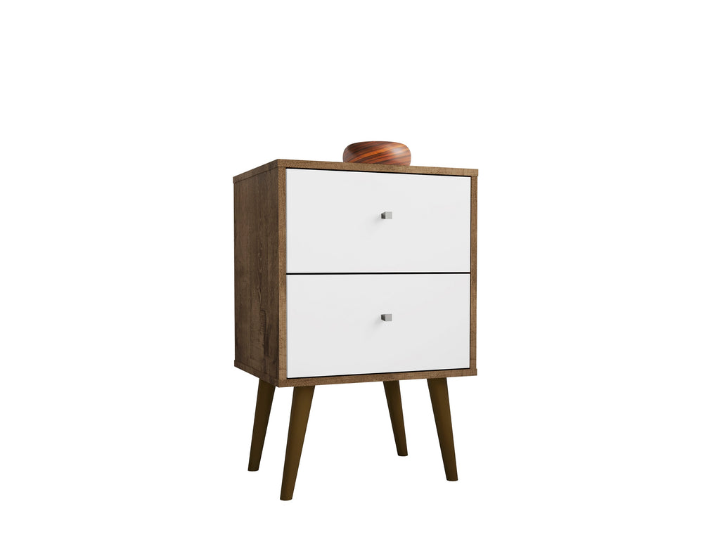 Manhattan Comfort Liberty Mid-Century Modern 18" Nightstand in Rustic Brown and White (2-Drawer)