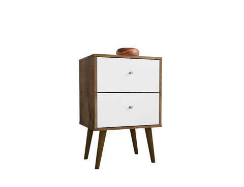 Manhattan Comfort Liberty Mid-Century Modern 18" Nightstand in Rustic Brown and White (2-Drawer)
