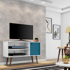 Manhattan Comfort Liberty Mid-Century Modern 43" TV Stand in Blue Slate and White