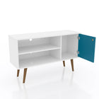 Manhattan Comfort Liberty Mid-Century Modern 43" TV Stand in Blue Slate and White