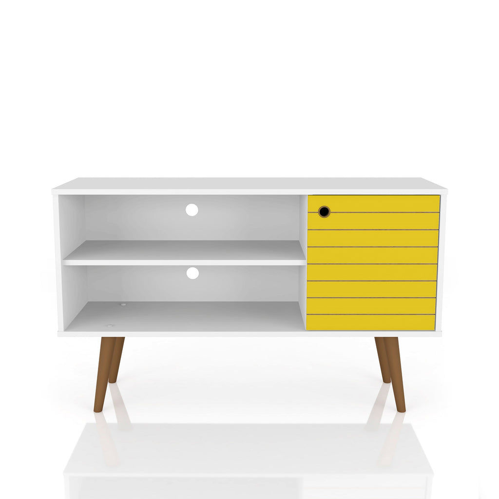 Manhattan Comfort Liberty Mid-Century Modern 43" TV Stand in White and Yellow