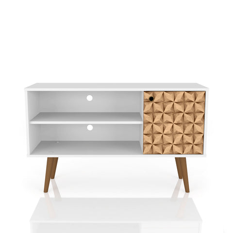Manhattan Comfort Liberty Mid-Century Modern 43" TV Stand in Natural and White