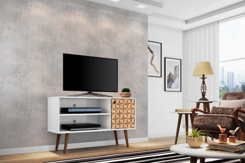 Manhattan Comfort Liberty Mid-Century Modern 43" TV Stand in Natural and White