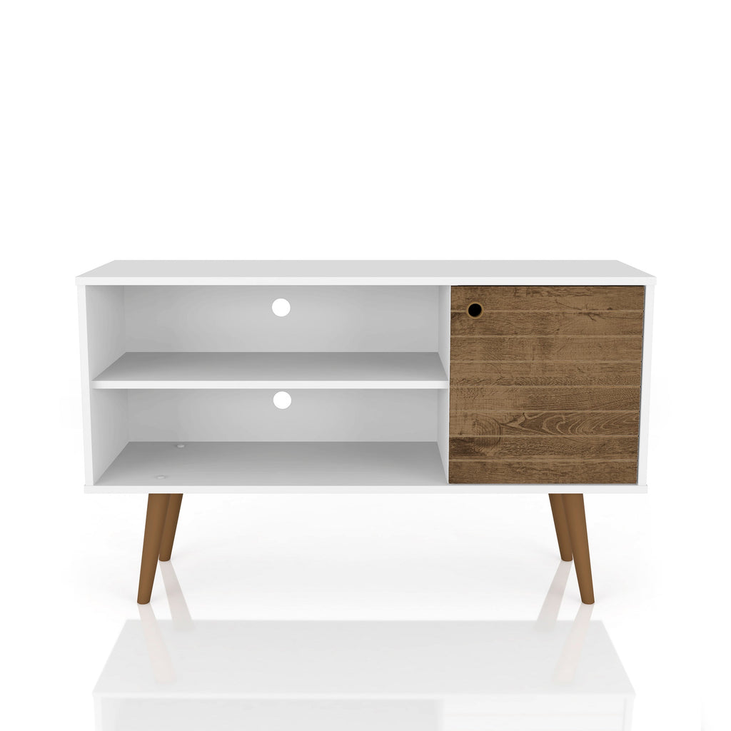 Manhattan Comfort Liberty Mid-Century Modern 43" TV Stand in White and Rustic Brown