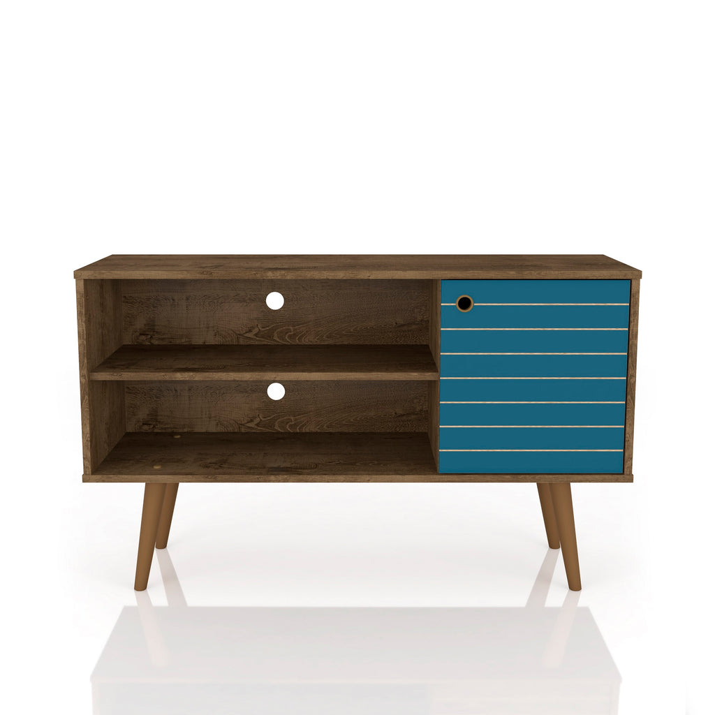 Manhattan Comfort Liberty Mid-Century Modern 43" TV Stand in Rustic Brown and Blue Slate