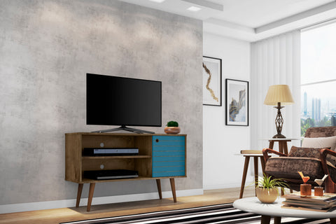 Manhattan Comfort Liberty Mid-Century Modern 43" TV Stand in Rustic Brown and Blue Slate