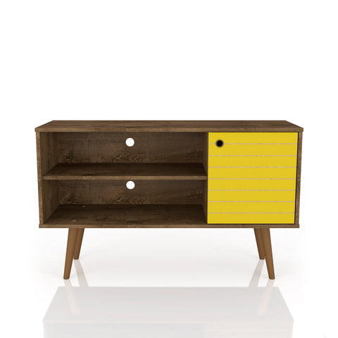 Manhattan Comfort Liberty Mid-Century Modern 43" TV Stand in Rustic Brown and Yellow