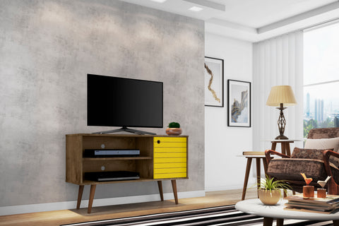 Manhattan Comfort Liberty Mid-Century Modern 43" TV Stand in Rustic Brown and Yellow