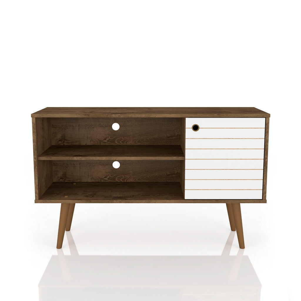Manhattan Comfort Liberty Mid-Century Modern 43" TV Stand in Rustic Brown and White