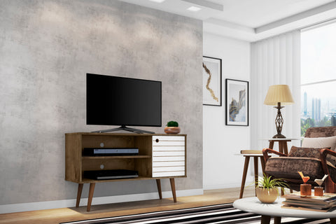 Manhattan Comfort Liberty Mid-Century Modern 43" TV Stand in Rustic Brown and White