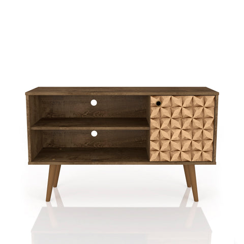 Manhattan Comfort Liberty Mid-Century Modern 43" TV Stand in Rustic Brown and Natural