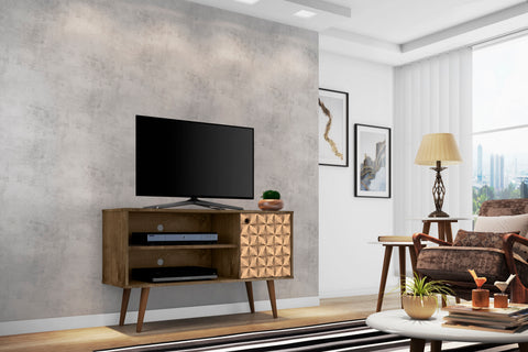 Manhattan Comfort Liberty Mid-Century Modern 43" TV Stand in Rustic Brown and Natural