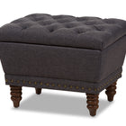 Baxton Studio Annabelle Modern and Contemporary Dark Grey Fabric Upholstered Walnut Wood Finished Button-Tufted Storage Ottoman