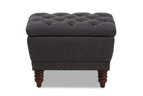 Baxton Studio Annabelle Modern and Contemporary Dark Grey Fabric Upholstered Walnut Wood Finished Button-Tufted Storage Ottoman