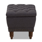 Baxton Studio Annabelle Modern and Contemporary Dark Grey Fabric Upholstered Walnut Wood Finished Button-Tufted Storage Ottoman