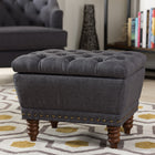 Baxton Studio Annabelle Modern and Contemporary Dark Grey Fabric Upholstered Walnut Wood Finished Button-Tufted Storage Ottoman