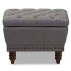 Baxton Studio Annabelle Modern and Contemporary Light Grey Fabric Upholstered Walnut Wood Finished Button-Tufted Storage Ottoman