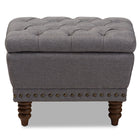 Baxton Studio Annabelle Modern and Contemporary Light Grey Fabric Upholstered Walnut Wood Finished Button-Tufted Storage Ottoman