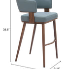 Zuo Poise Barstool Azure Gray & Walnut