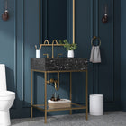 Meridian Furniture Marmo 24" Engineered Stone Top, Steel And Glass Base Vanity - Gold