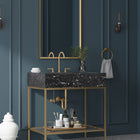 Meridian Furniture Marmo 30" Engineered Stone Top, Steel And Glass Base Vanity - Gold