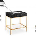 Meridian Furniture Marmo 30" Engineered Stone Top, Steel And Glass Base Vanity - Gold