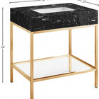 Meridian Furniture Marmo 30" Engineered Stone Top, Steel And Glass Base Vanity - Gold
