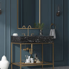 Meridian Furniture Marmo 36" Engineered Stone Top, Steel And Glass Base Vanity - Gold