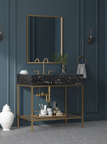 Meridian Furniture Marmo 36" Engineered Stone Top, Steel And Glass Base Vanity - Gold